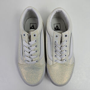 Vans Old Skool Glitter White Size 2 Youth Kids Low Top Skate Shoes Sneakers